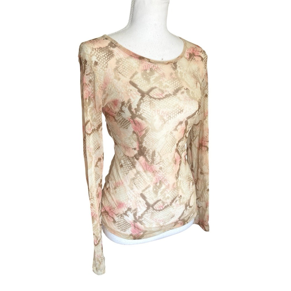 Vintage Y2k Express Sheer  Stretchy Mesh Snake Print Long Sleeve‎ Top Rave 90s S